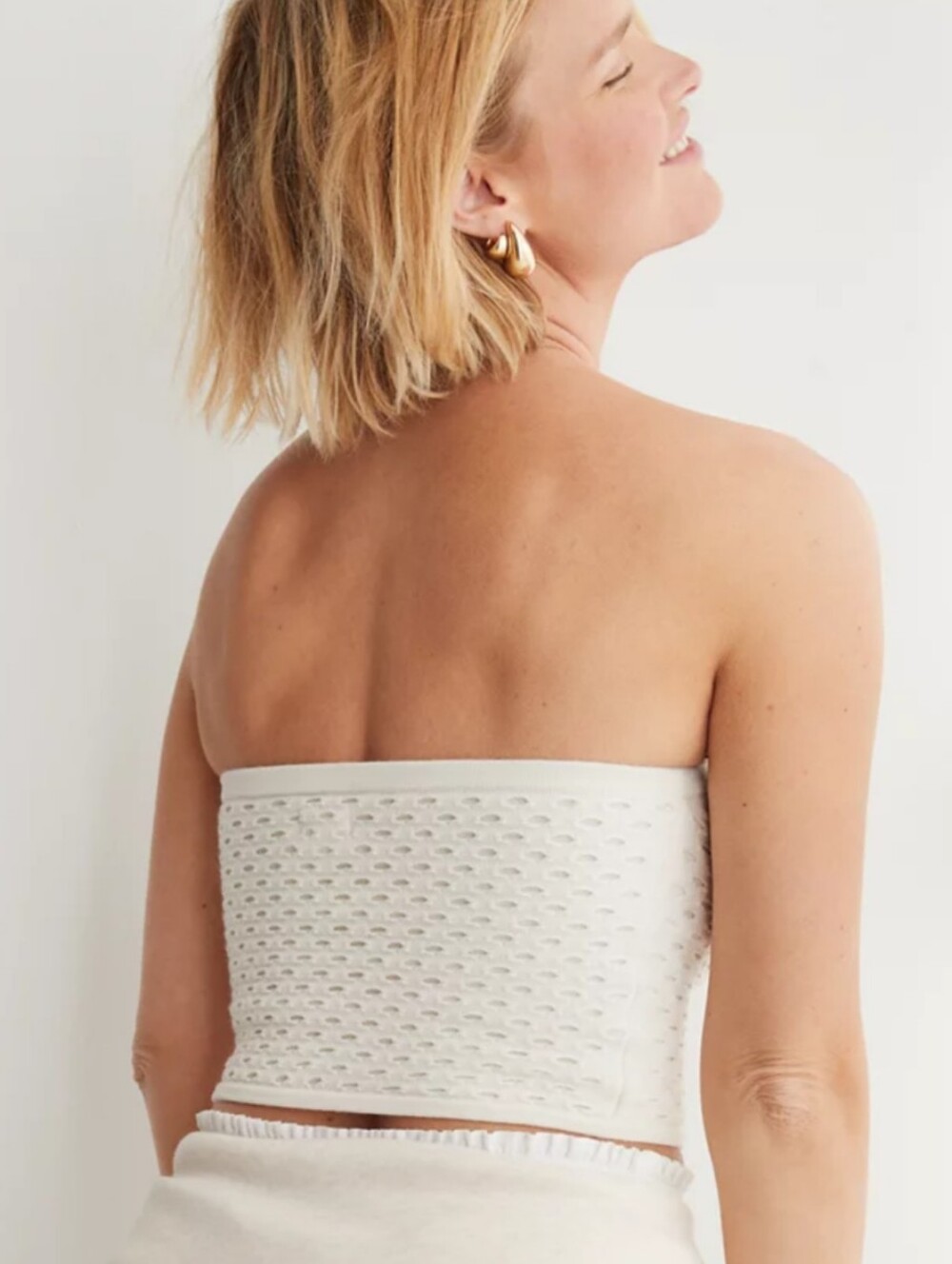 New Aerie Crochet Sweater Tube Top S Soft Muslim Ivory Cropped Fitted Strapless - Picture 2 of 16